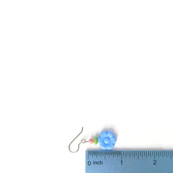 Blue Flower Earrings with ruler for scale
