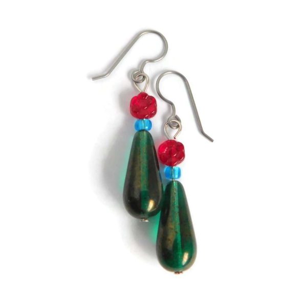 Colorful Green Floral Teardrop Earrings