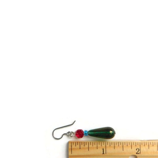 Colorful Green Floral Teardrop Earrings with Ruler for Scale