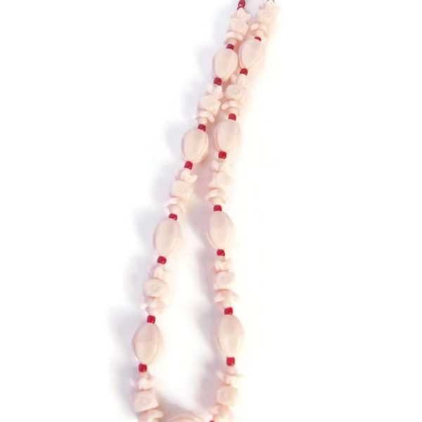 Light Pink Flower Bead Czech Glass Necklace, Redesigned Vintage 6 Light Pink Flower Bead Necklace