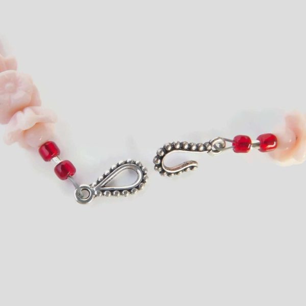 Light Pink Flower Bead Czech Glass Necklace, Redesigned Vintage 8 Clasp of Light Pink Flower Bead Necklace