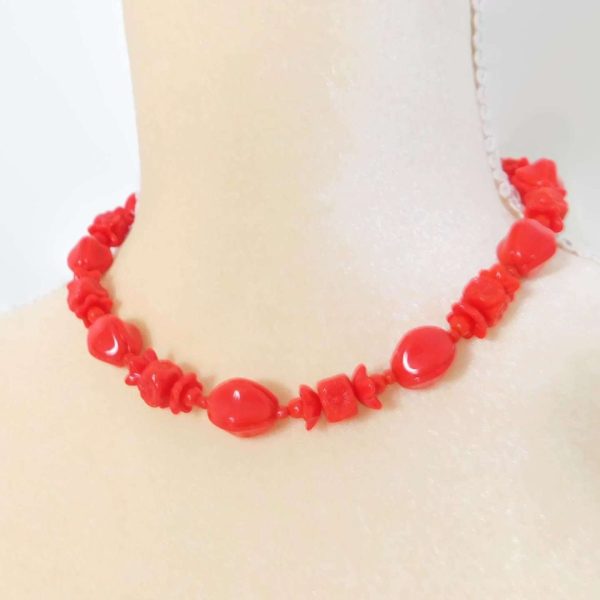 Czech Glass Red Flower Bead Necklace