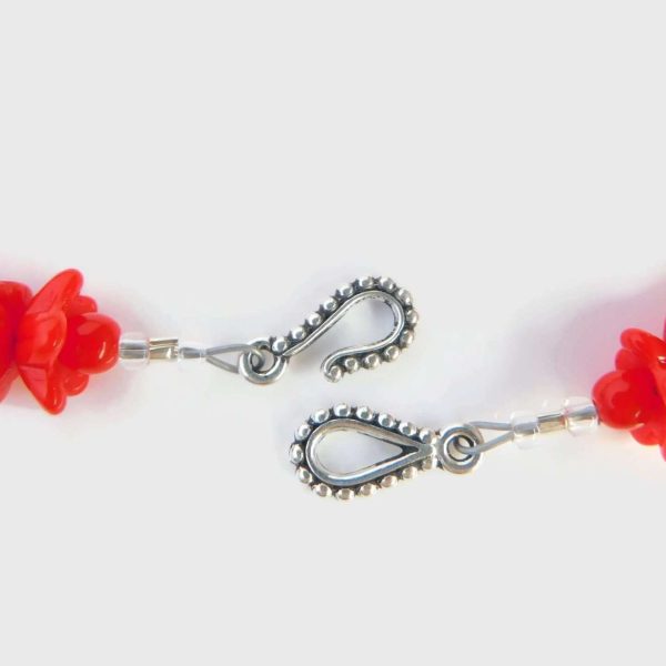 Clasp of Czech Glass Red Flower Bead Necklace