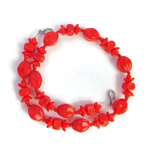Czech Glass Red Flower Bead Necklace
