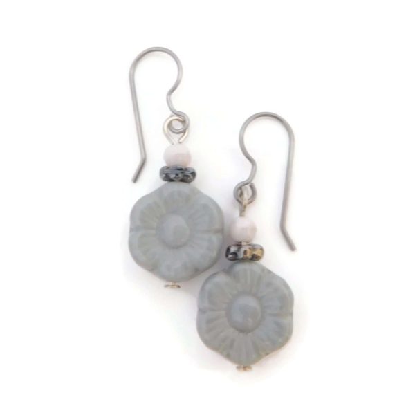 Gray Glass Flower Earrings
