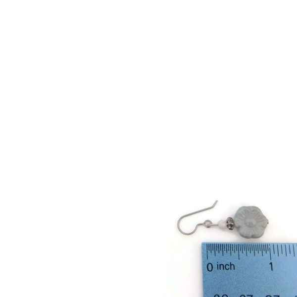 Gray Glass Flower Earrings with Ruler for Scale