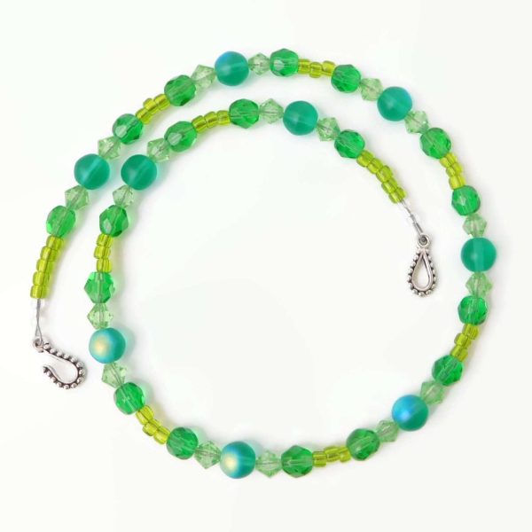 Green Czech Glass Necklace, Handmade Beaded Jewelry 7 Green Czech Glass Necklace