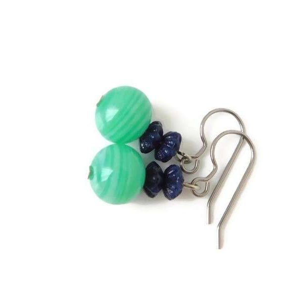 Green and Blue Small Drop Earrings, Glass Bead Jewelry