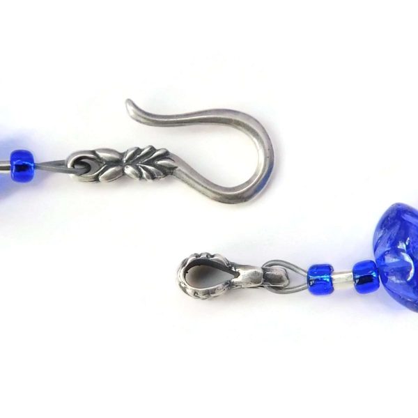 Hand Painted Blue Glass Flower Bead Necklace