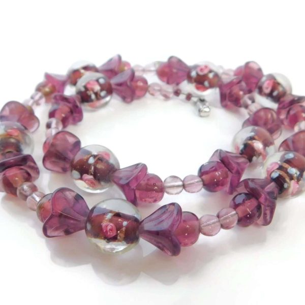 Purple Glass Flower Necklace