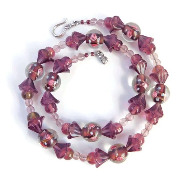 Purple Glass Flower Necklace