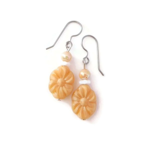 Tan Flower Bead Earrings