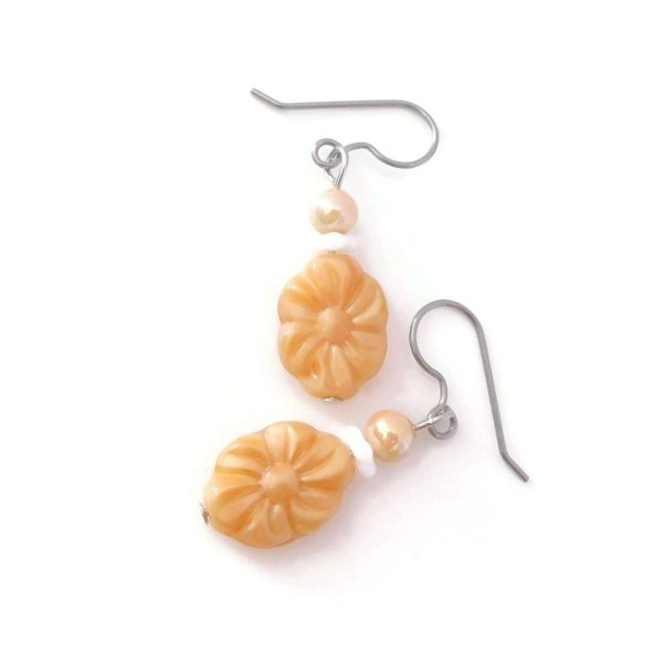 Tan Flower Bead Earrings