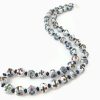 Long White Cloisonne Necklace, Chinese Enamel Jewelry 2 White Cloisonne Bead Necklace