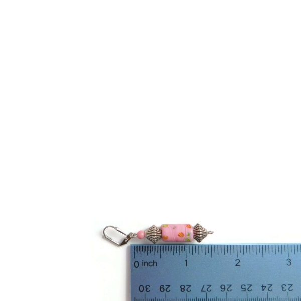 Pink Millefiori Earrings with ruler for scale