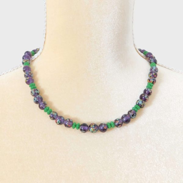 Purple and Green Tombo Bead Necklace