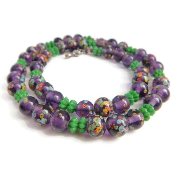 Purple and Green Tombo Bead Necklace