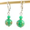 Green Floral Glass Bead Drop Earrings