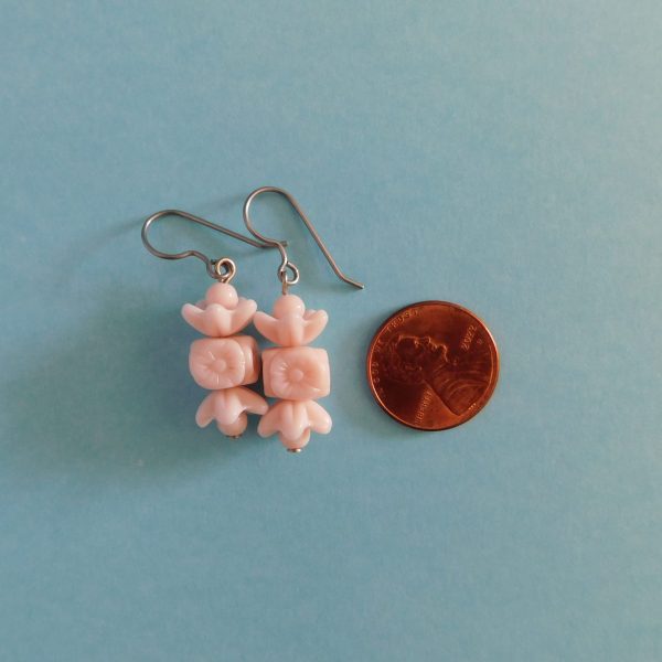 Light Pink Flower Bead Earrings, Czech Glass Jewelry 8 pink czech glass flower earrings