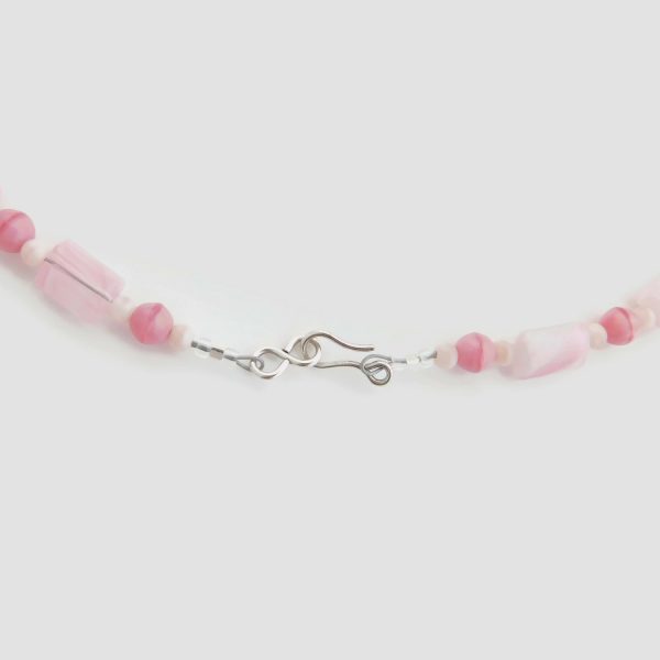Clasp of Handmade Pink Glass Bead Choker Necklace