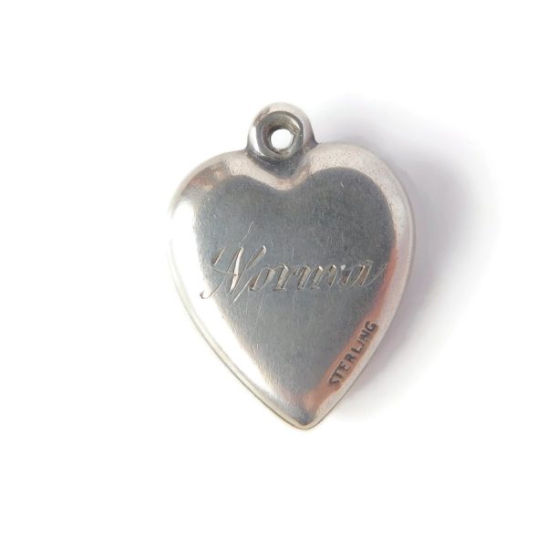 Vintage Sterling Silver Puffy Heart Horseshoe Charm, view of back