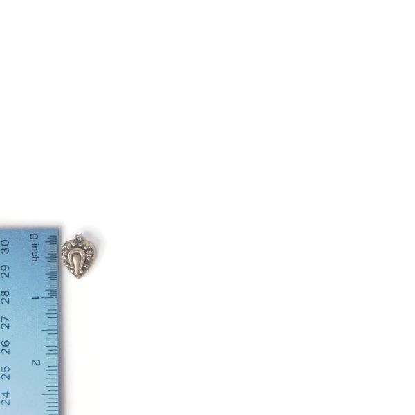 Vintage Sterling Silver Puffy Heart Horseshoe Charm with ruler for scale