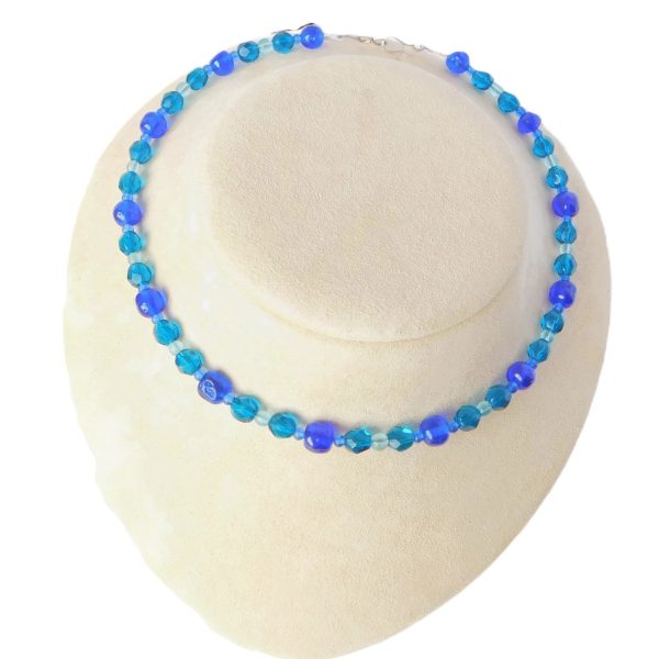Blue Lampwork Glass Necklace With Vintage Glass Beads 8 Blue Glass Necklace