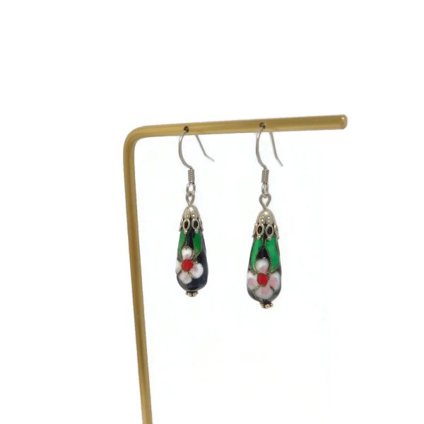 Black Cloisonne Teardrop Earrings, Handmade 7 Black Cloisonne Teardrop Earrings