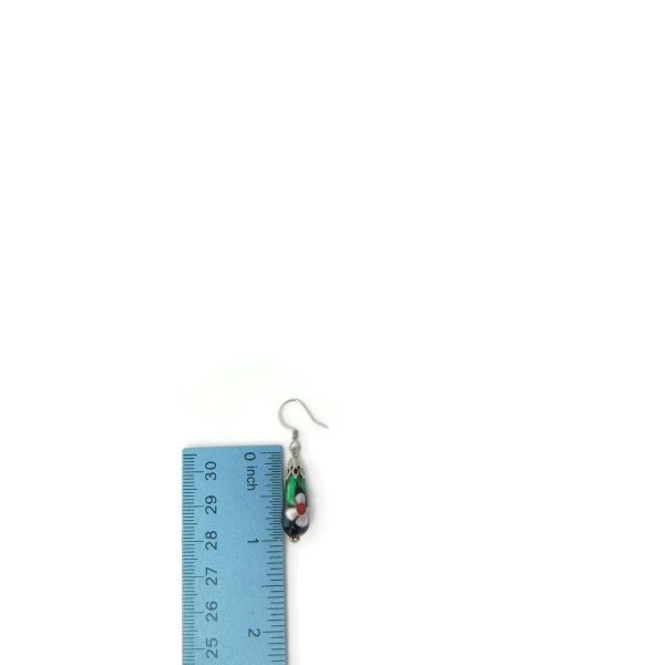Black Cloisonne Teardrop Earrings, Handmade 9 Black Cloisonne Teardrop Earrings with ruler for scale