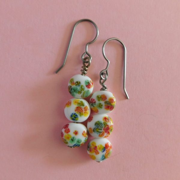 White Japanese Millefiori Earrings