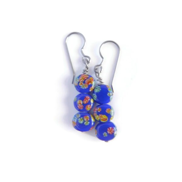 blue millefiori earrings