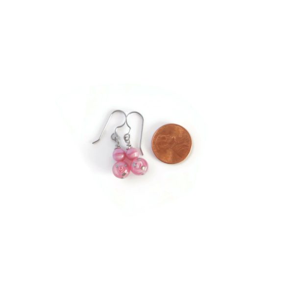 Pink Czech Glass Earrings with penny for scale