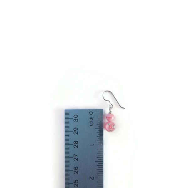 Pink Czech Glass Earrings with ruler for scale