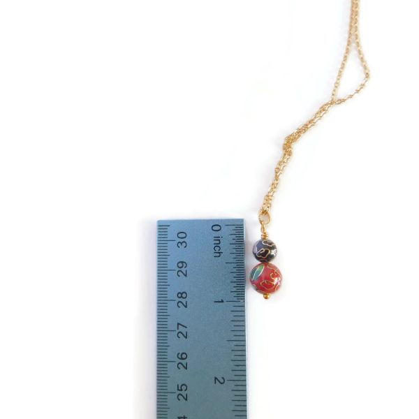 Red and Black Double Cloisonne Bead Pendant with ruler for scale