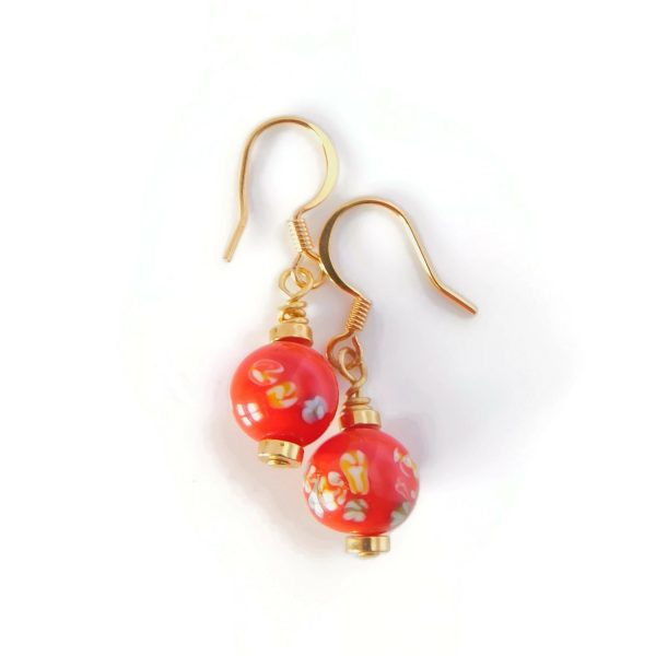 Red Millefiori Glass Earrings, Tombo Bead Jewelry 7 red millefiori earrings