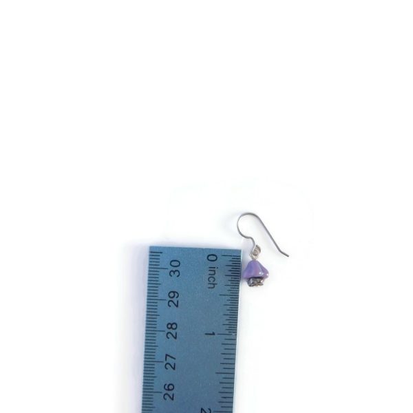 Small Purple Glass Flower Drop Earrings 9 Small Purple Glass Flower Drop Earrings with ruler for scale