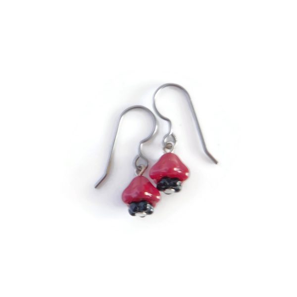 Small Red Czech Glass Flower Drop Earrings 7 tiny red flower earrings