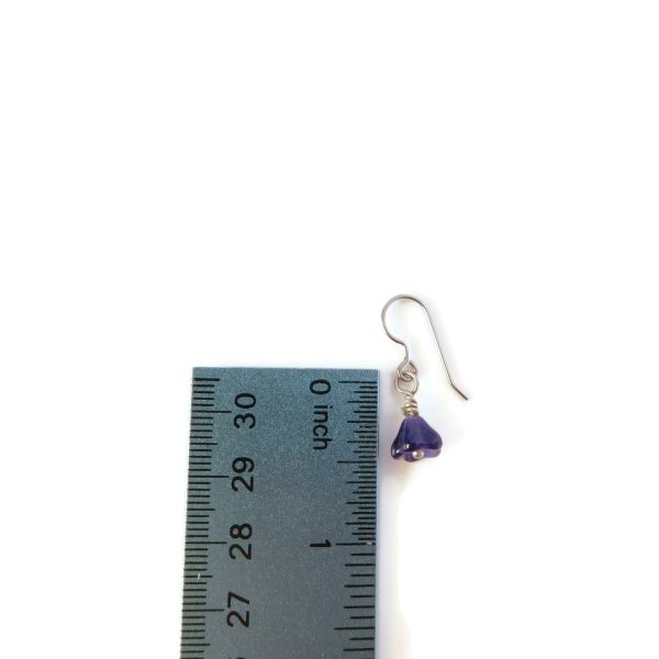 Tiny Purple Czech Glass Flower Earrings 9 Tiny Purple Czech Glass Flower Earrings with ruler for scale