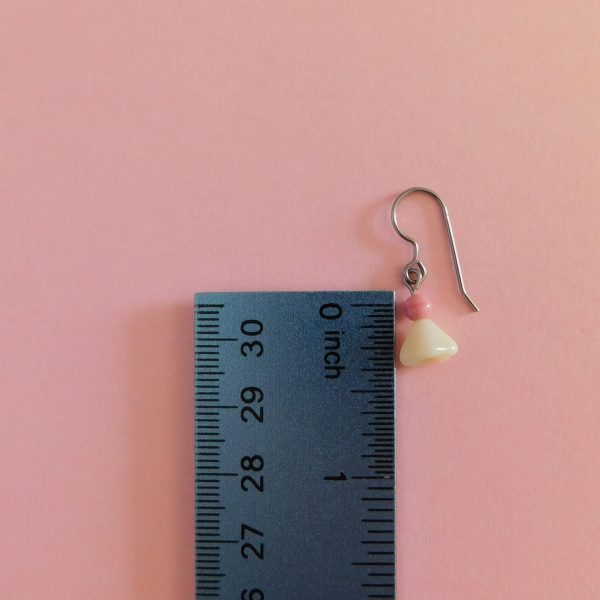 mini czech cream flower earrings with ruler for scale