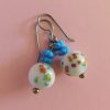 White Millefiori Ball Drop Earrings