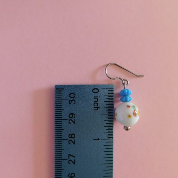 White Millefiori Ball Drop Earrings