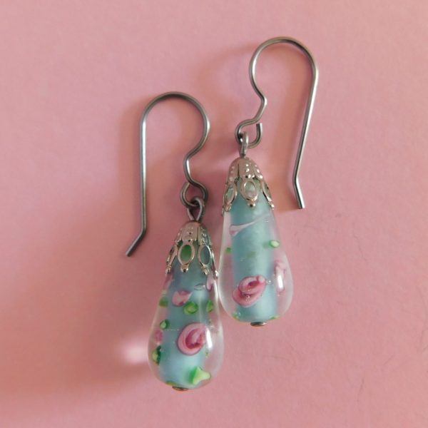 Hand-Painted Floral Teardrop Earrings
