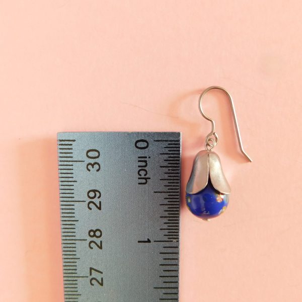 Retro Blue Millefiori Drop Earrings, Tombo Bead Jewelry 9 Retro Blue Glass Millefiori Drop Earrings