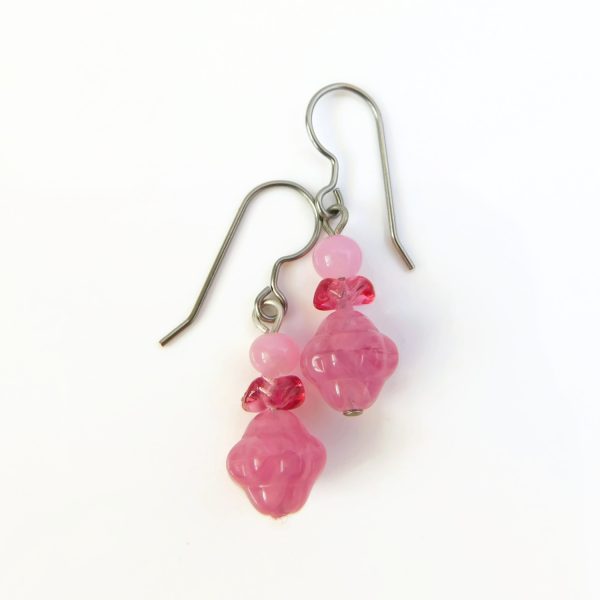 Fuchsia Pink Czech Glass Bead Earrings, Handmade Jewelry 7 pink glass earrings