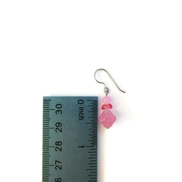 Fuchsia Pink Czech Glass Bead Earrings, Handmade Jewelry 9 pink glass earrings with ruler for scale
