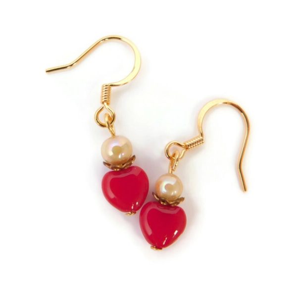 Red Heart Earrings, Small Drop, Czech Glass Jewelry 7 red heart earrings
