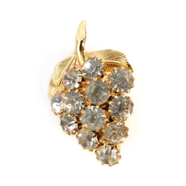 Vintage Rhinestone Grape Brooch