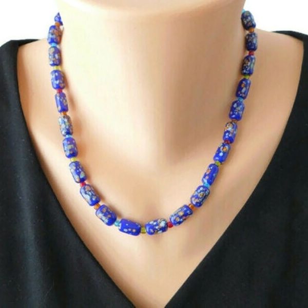 blue millefiori necklace on mannequin