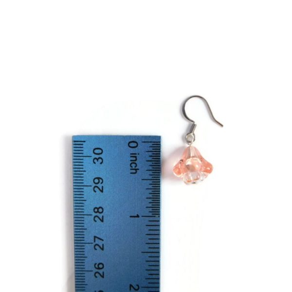 Light Pink Flower Earrings with ruler for scale