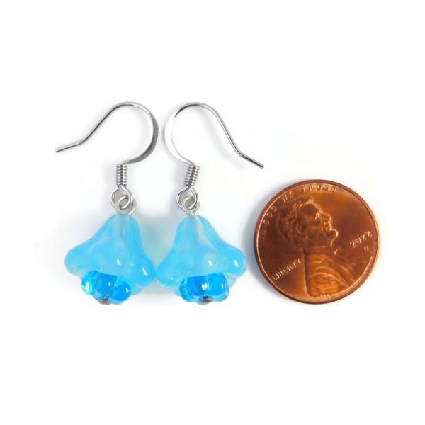 Light Blue Flower Earrings with penny for scale